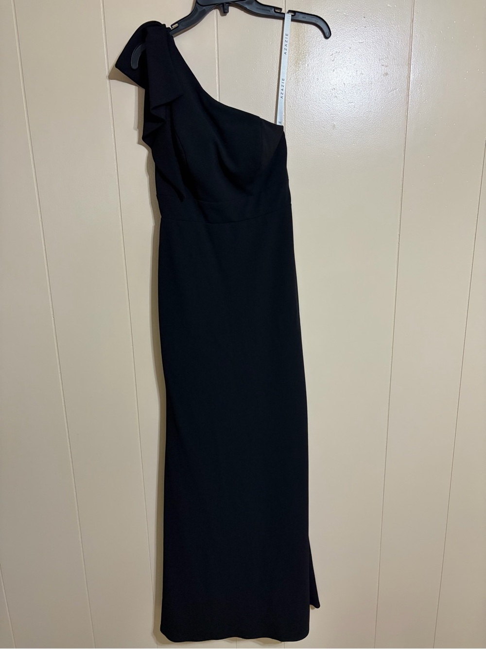 Azazie Black One-Shoulder Ruffle Evening Gown